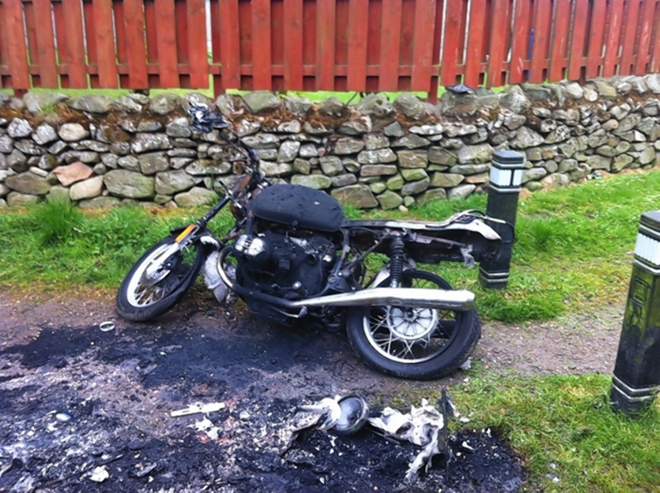 The motorbikes were left burned out on the path